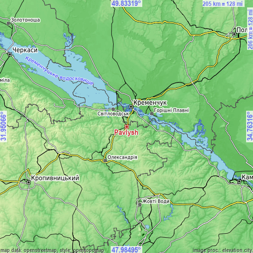 Topographic map of Pavlysh