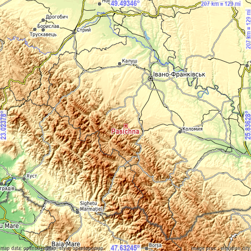 Topographic map of Pasichna