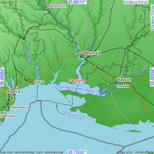 Topographic map of Parutyne