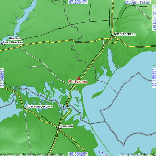 Topographic map of Partyzany