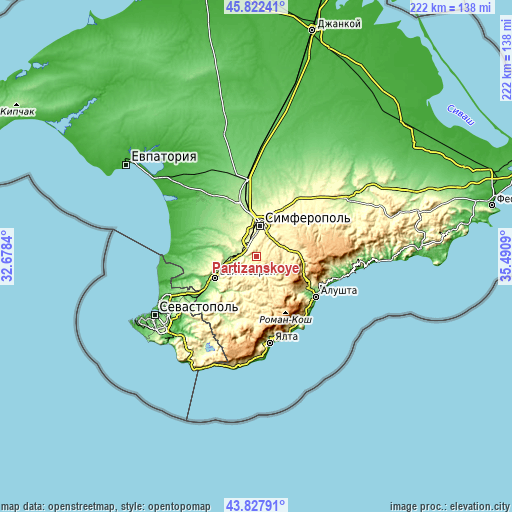 Topographic map of Partizanskoye