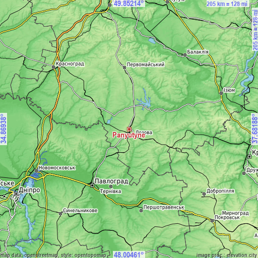 Topographic map of Panyutyne