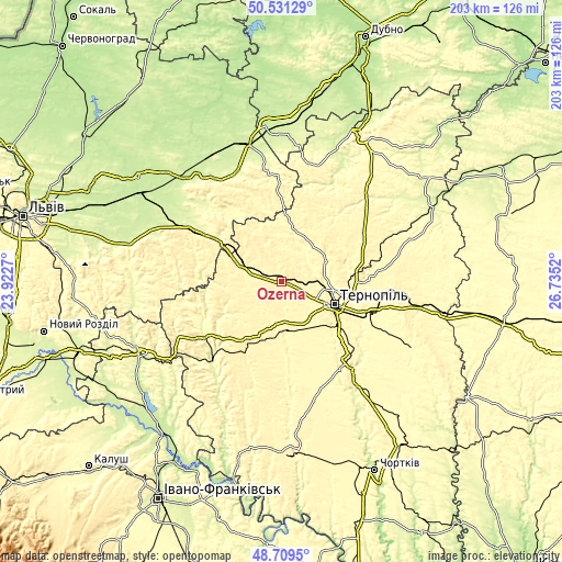 Topographic map of Ozerna