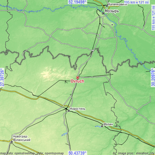 Topographic map of Ovruch