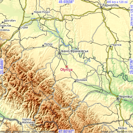 Topographic map of Otyniya