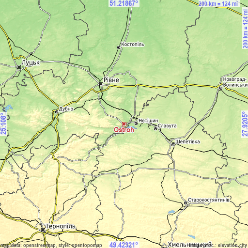 Topographic map of Ostroh