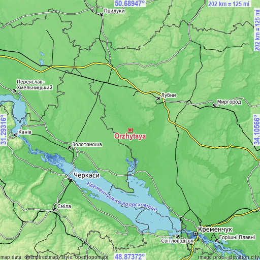 Topographic map of Orzhytsya