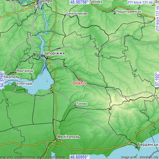 Topographic map of Orikhiv