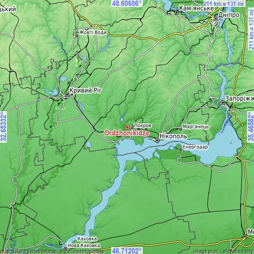 Topographic map of Ordzhonikidze