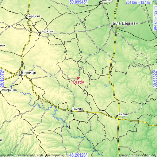 Topographic map of Orativ