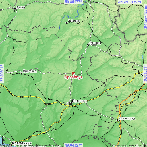 Topographic map of Oposhnya