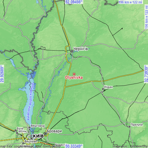 Topographic map of Olyshivka