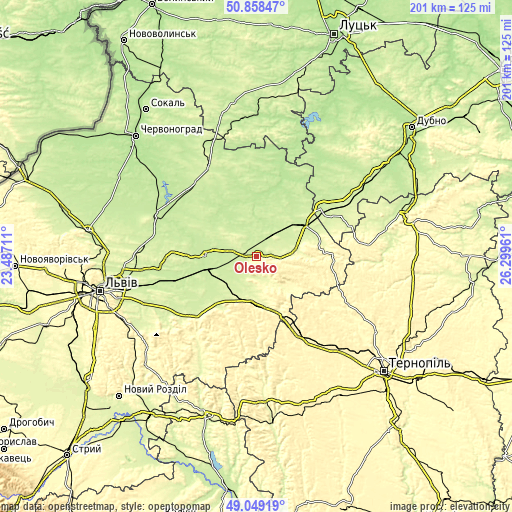 Topographic map of Olesko