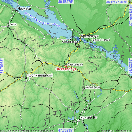 Topographic map of Oleksandriya