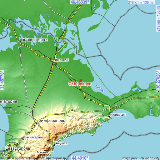 Topographic map of Okhotskoye