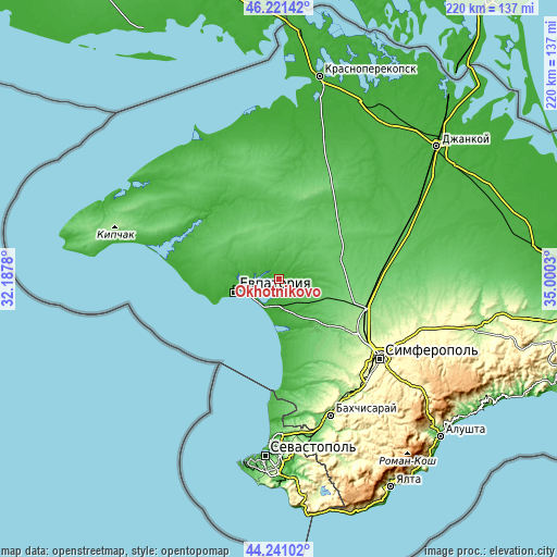 Topographic map of Okhotnikovo