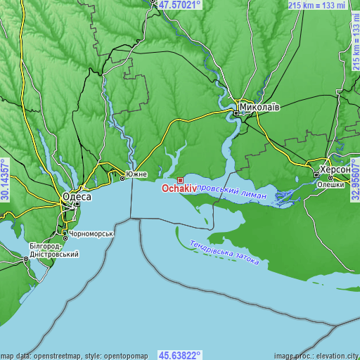 Topographic map of Ochakiv