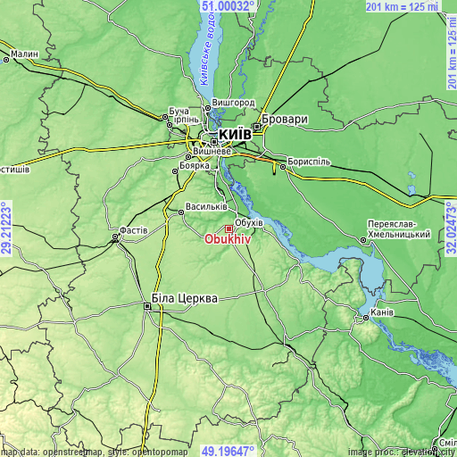 Topographic map of Obukhiv