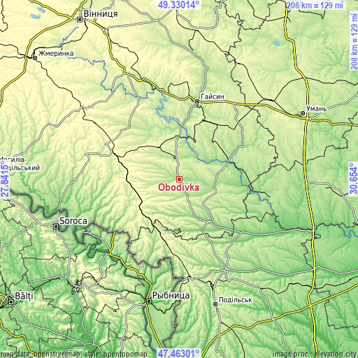 Topographic map of Obodivka