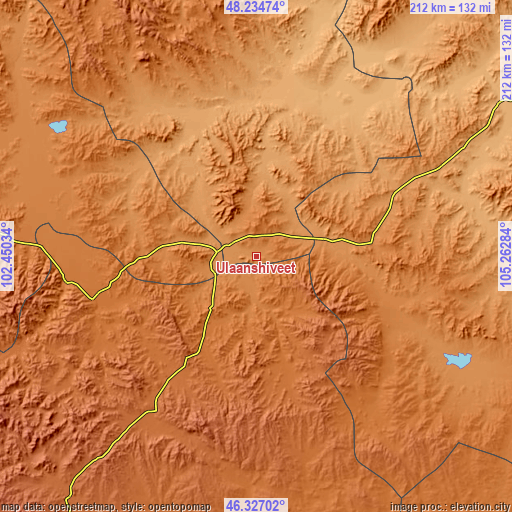 Topographic map of Ulaanshiveet