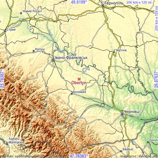 Topographic map of Obertyn