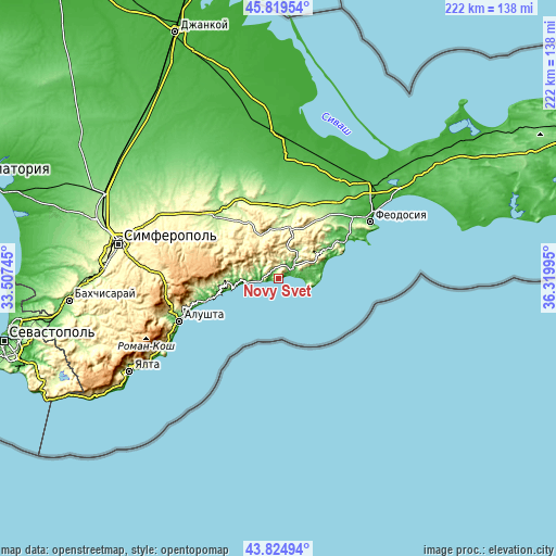 Topographic map of Novy Svet