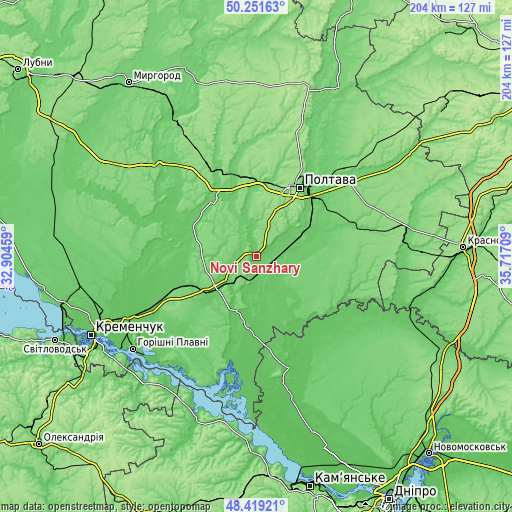 Topographic map of Novi Sanzhary