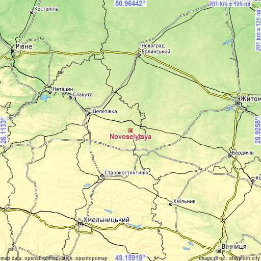 Topographic map of Novoselytsya