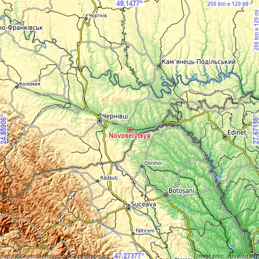 Topographic map of Novoselytsya