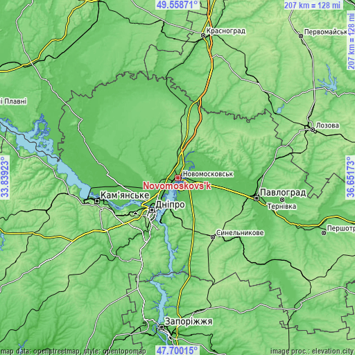 Topographic map of Novomoskovs’k