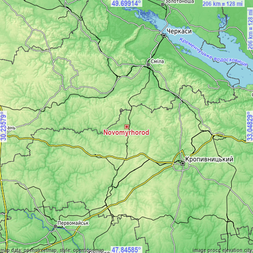 Topographic map of Novomyrhorod