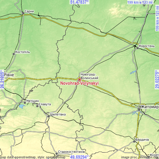 Topographic map of Novohrad-Volynskyi