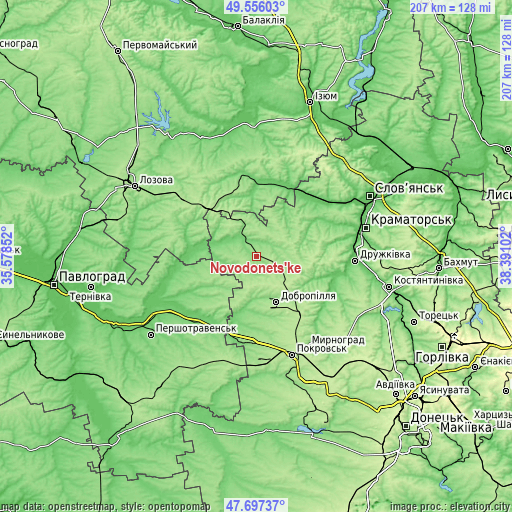 Topographic map of Novodonets’ke