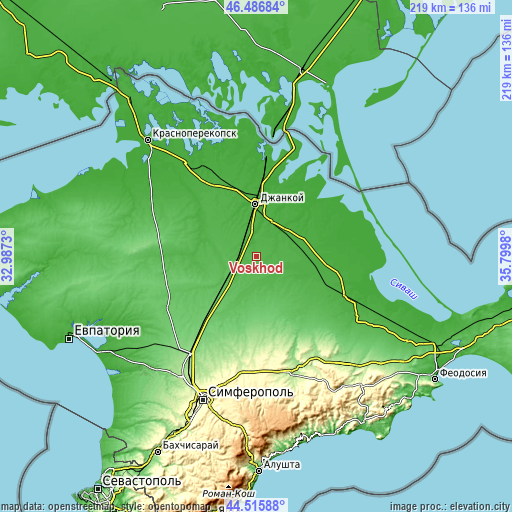 Topographic map of Voskhod