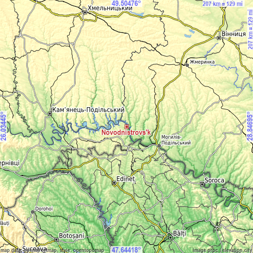 Topographic map of Novodnistrovs’k