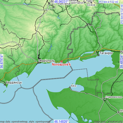 Topographic map of Novoazovs'k