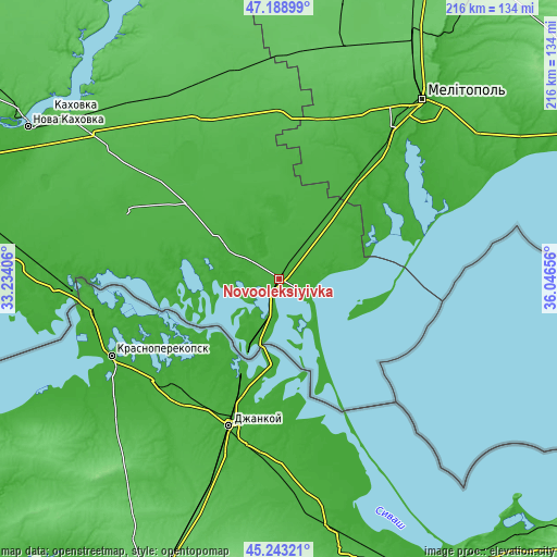 Topographic map of Novooleksiyivka