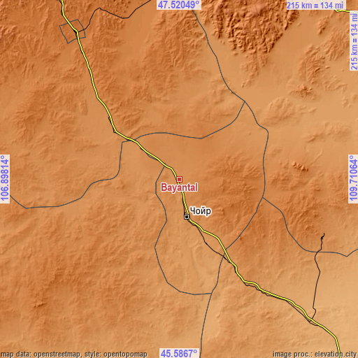 Topographic map of Bayantal