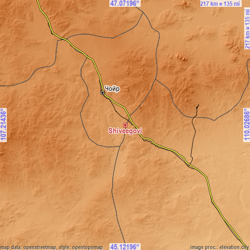 Topographic map of Shiveegovĭ