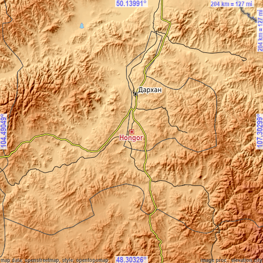 Topographic map of Hongor