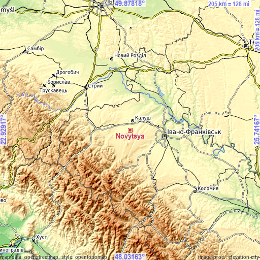 Topographic map of Novytsya