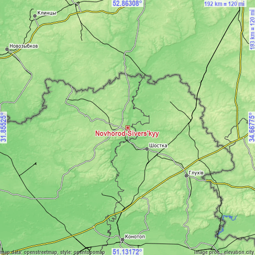 Topographic map of Novhorod-Sivers’kyy