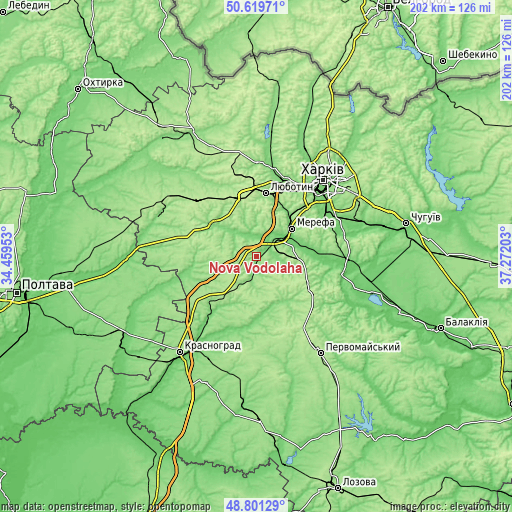 Topographic map of Nova Vodolaha