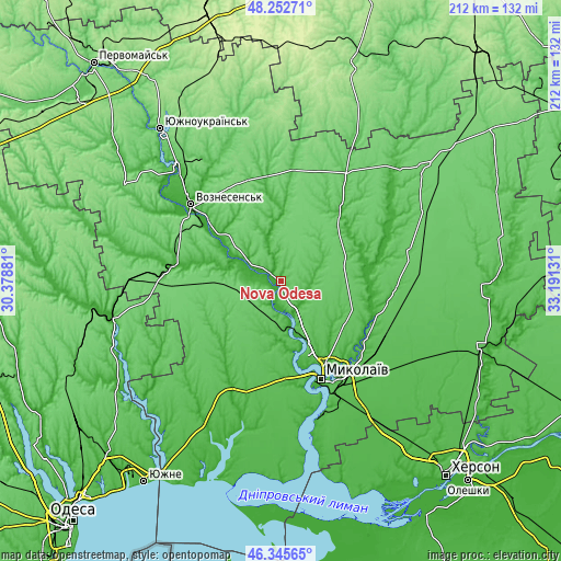 Topographic map of Nova Odesa