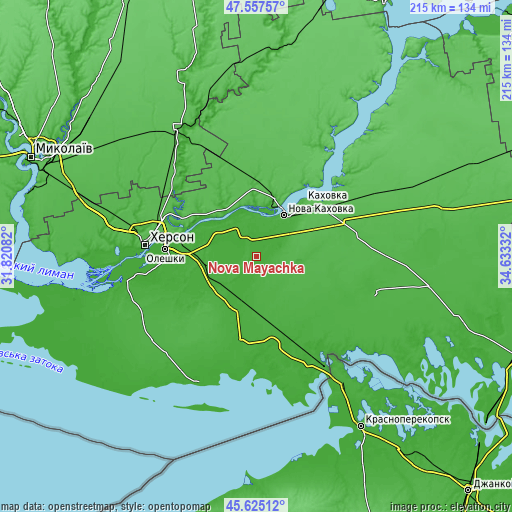 Topographic map of Nova Mayachka