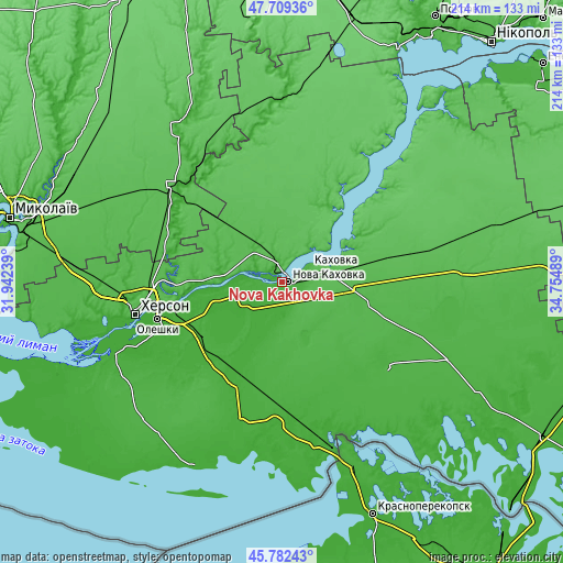 Topographic map of Nova Kakhovka