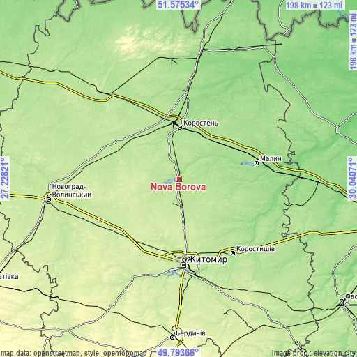 Topographic map of Nova Borova