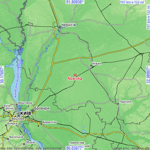 Topographic map of Nosivka