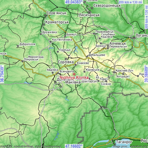 Topographic map of Nyzhnya Krynka