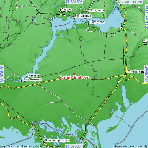 Topographic map of Nyzhni Sirohozy